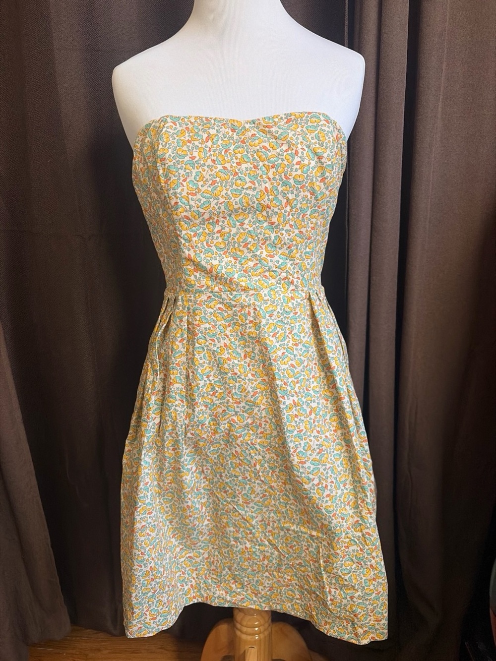 Moda International Strapless Floral Dress in Yellow and Blue